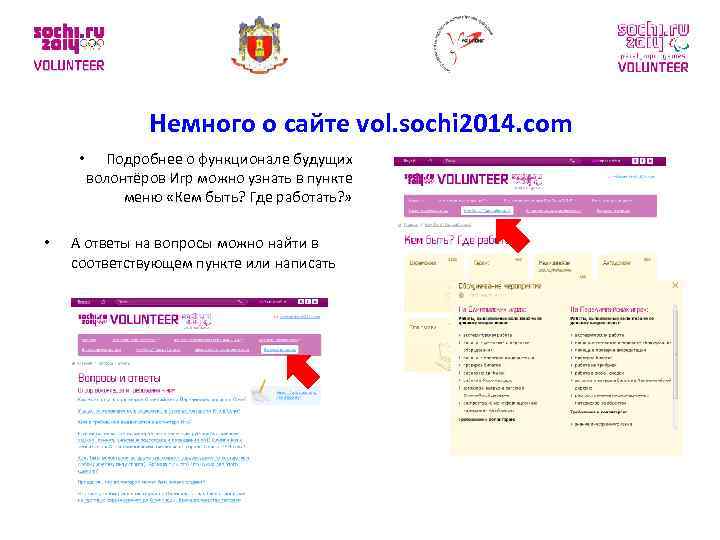 Немного о сайте vol. sochi 2014. com • • Подробнее о функционале будущих волонтёров
