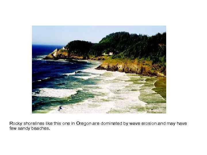 Rocky shorelines like this one in Oregon are dominated by wave erosion and may