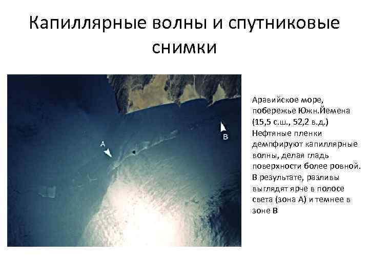 Капиллярные волны и спутниковые снимки Аравийское море, побережье Южн. Йемена (15, 5 с. ш.