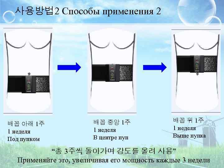사용방법 2 Способы применения 2 배꼽 아래 1주 1 неделя Под пупком 배꼽 중앙