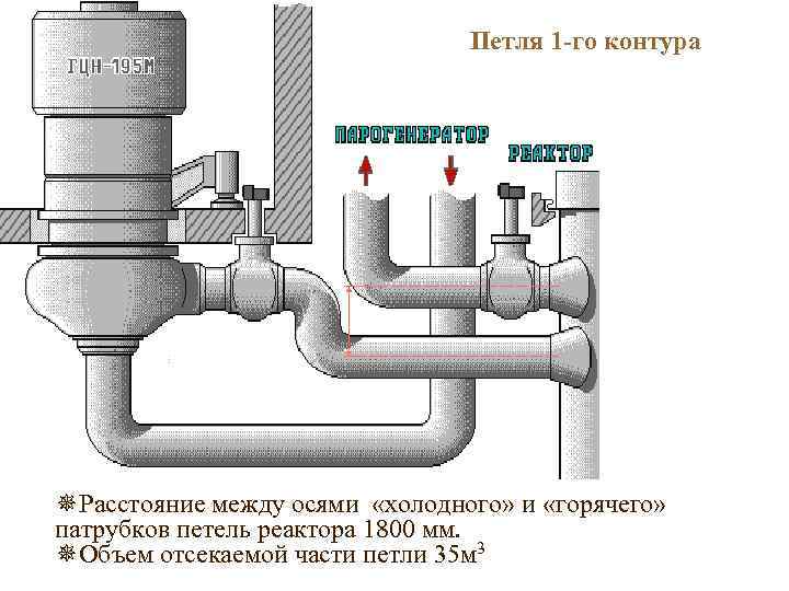 Первый контур. Петля реактора. Петля контур. Отсекаемые от реактора петли теплообмена. Разница горячей и холодной петли первого контура.