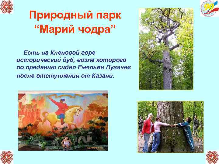 Природный парк “Марий чодра” Есть на Кленовой горе исторический дуб, возле которого по преданию