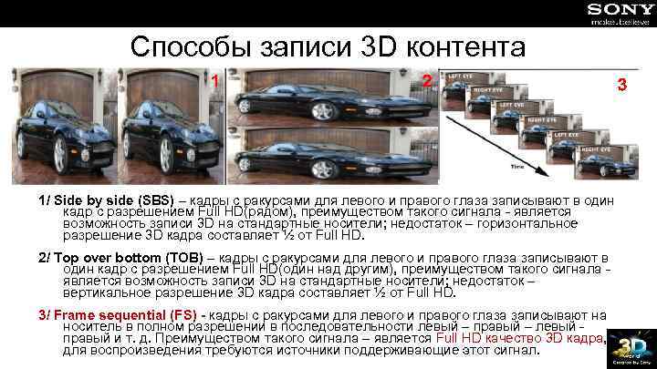 Способы записи 3 D контента 1 Side by side 2 3 Line by line