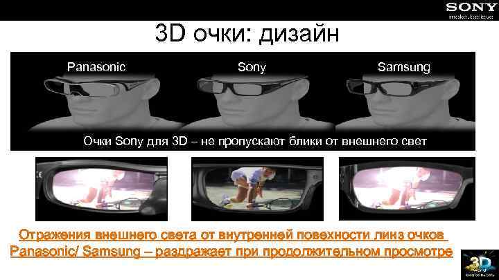 3 D очки: дизайн Panasonic Sony Samsung Очки Sony для 3 D – не