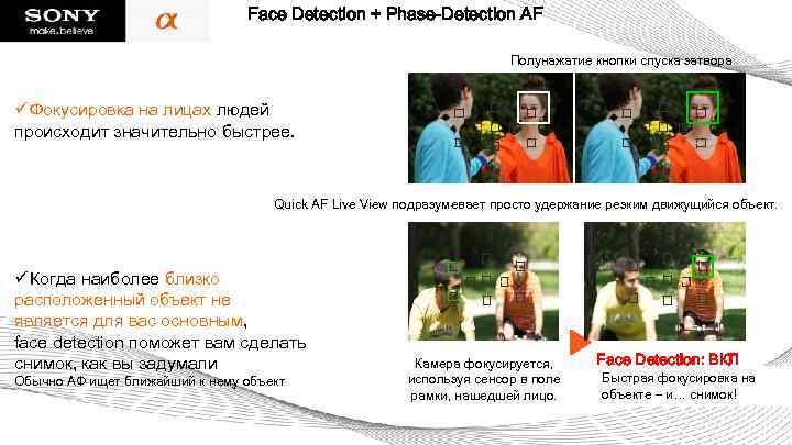 Face Detection + Phase-Detection AF Полунажатие кнопки спуска затвора ü Фокусировка на лицах людей