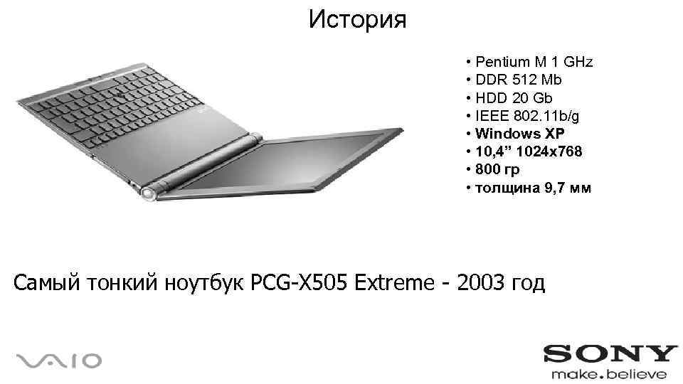 История • Pentium M 1 GHz • DDR 512 Mb • HDD 20 Gb