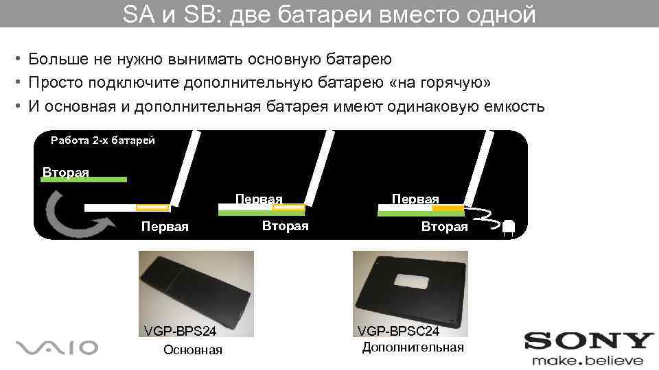 SA и SB: две батареи вместо одной • Больше не нужно вынимать основную батарею