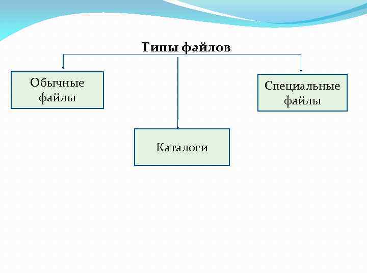 Типы файлов Обычные файлы Специальные файлы Каталоги 