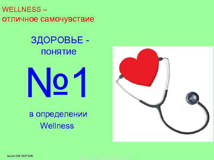 WELLNESS – отличное самочувствие ЗДОРОВЬЕ понятие № 1 в определении Wellness Source: Gf. K