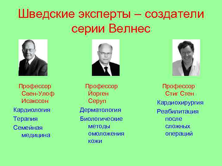 Шведские эксперты – создатели серии Велнес Профессор Свен-Улоф Исакссон Кардиология Терапия Семейная медицина Профессор