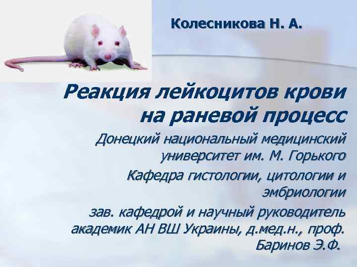 Колесникова Н. А. Реакция лейкоцитов крови на раневой процесс Донецкий национальный медицинский университет им.