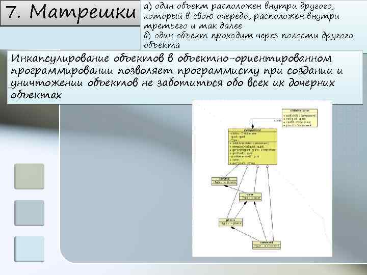 7. Матрешки а) один объект расположен внутри другого, который в свою очередь, расположен внутри