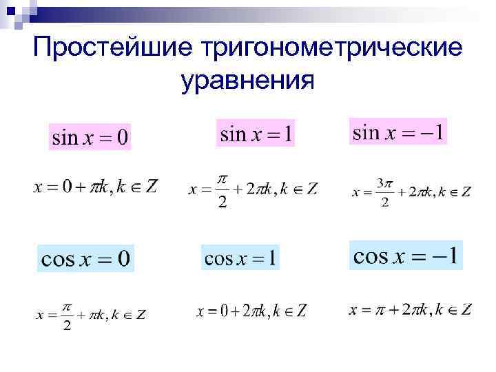 Простейшие тригонометрические уравнения с ответами. Формулы для решения тригонометрических уравнений. Формулы решение простых тригонометрических уравнений. Простейшие тригонометрические уравнения формулы.