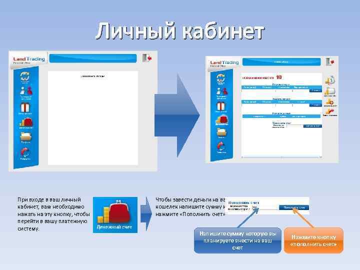 Личный кабинет При входе в ваш личный кабинет, вам необходимо нажать на эту кнопку,