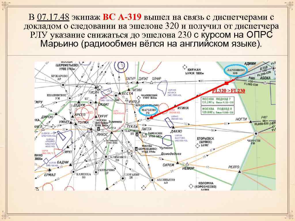 В 07. 17. 48 экипаж ВС A-319 вышел на связь с диспетчерами с докладом