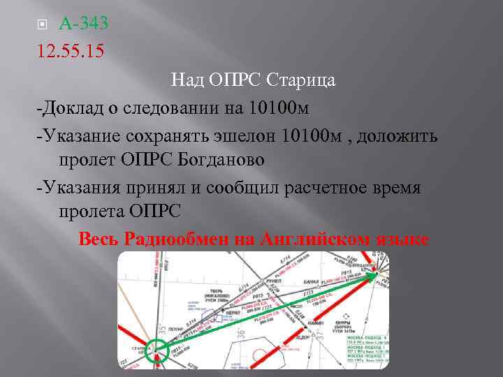 А-343 12. 55. 15 Над ОПРС Старица -Доклад о следовании на 10100 м -Указание