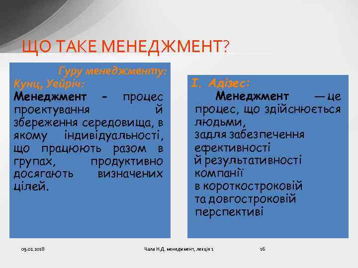 ЩО ТАКЕ МЕНЕДЖМЕНТ? Гуру менеджменту: Кунц, Уейріч: Менеджмент - процес проектування й збереження середовища,