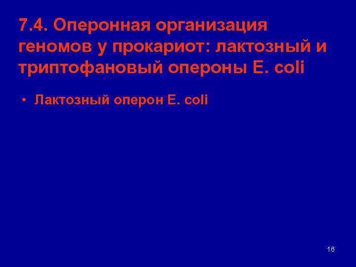 7. 4. Оперонная организация геномов у прокариот: лактозный и триптофановый опероны E. coli •