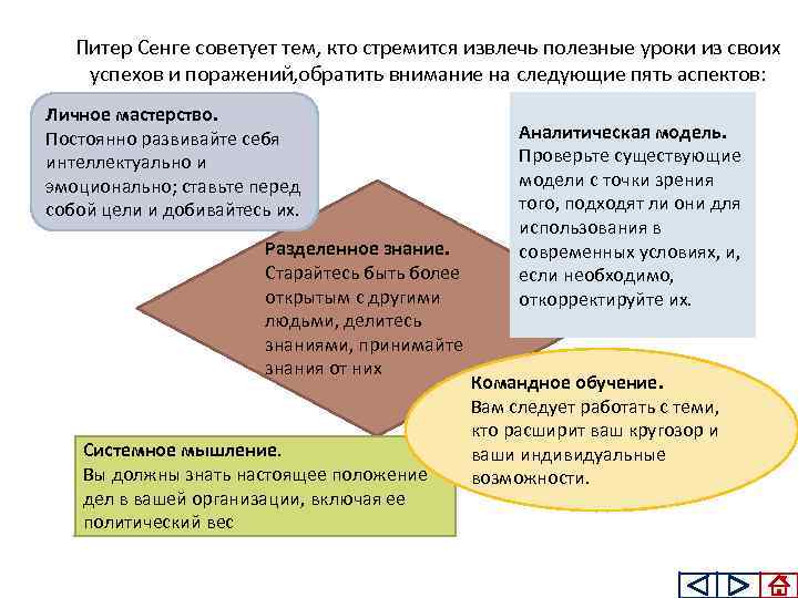 Питер Сенге советует тем, кто стремится извлечь полезные уроки из своих успехов и поражений,