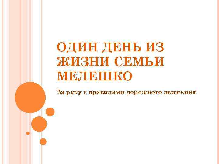 ОДИН ДЕНЬ ИЗ ЖИЗНИ СЕМЬИ МЕЛЕШКО За руку с правилами дорожного движения 