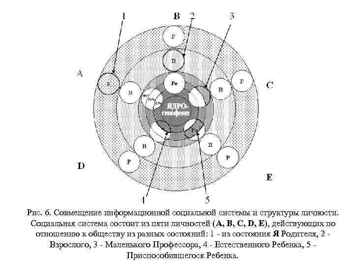 Рис. 6. Совмещение информационной социальной системы и структуры личности. Социальная система состоит из пяти