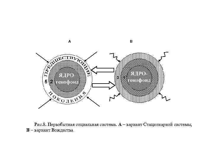 A B c Рис. 8. Первобытная социальная система. А – вариант Стационарной системы, B