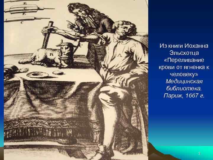 Из книги Иоханна Эльсхотца «Переливание крови от ягненка к человеку» Медицинская библиотека. Париж, 1667