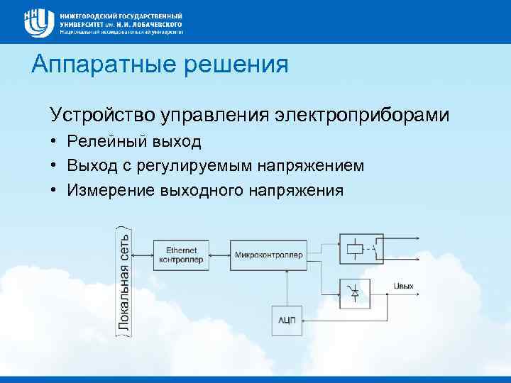 Аппаратные решения Устройство управления электроприборами • Релейный выход • Выход с регулируемым напряжением •