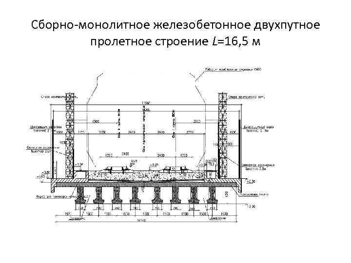 Сборно-монолитное железобетонное двухпутное пролетное строение L=16, 5 м 