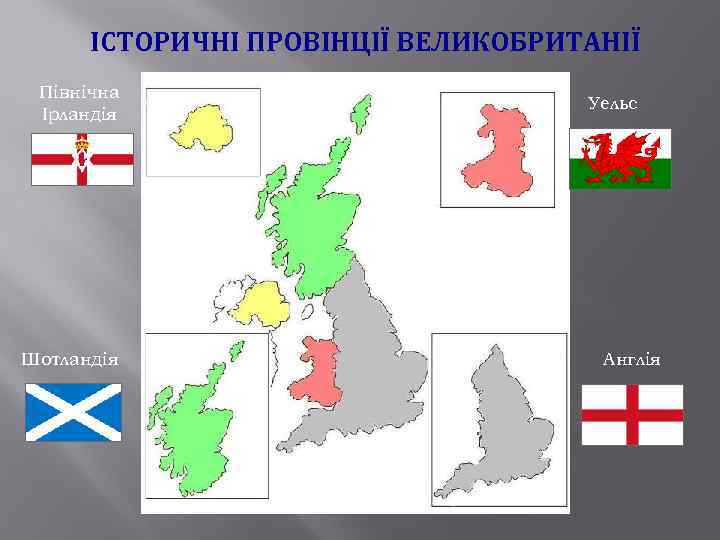 ІСТОРИЧНІ ПРОВІНЦІЇ ВЕЛИКОБРИТАНІЇ Північна Ірландія Шотландія Уельс Англія 