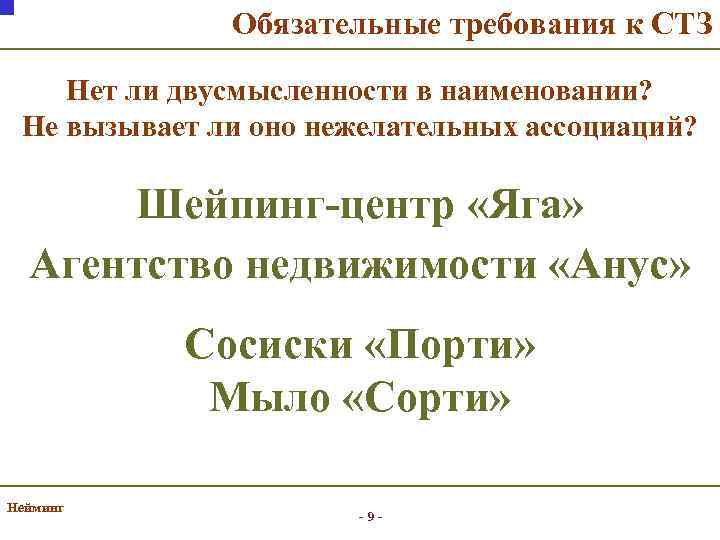 Обязательные требования к СТЗ Нет ли двусмысленности в наименовании? Не вызывает ли оно нежелательных