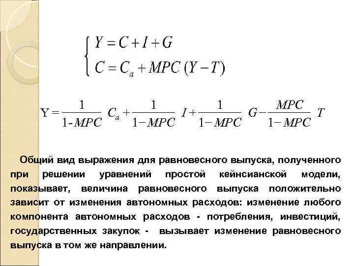 Y= 1 1 1 MPC + + Ca I G T 1 - MPC