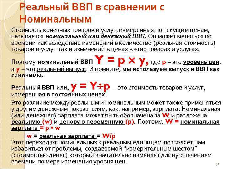 Реальный ВВП в сравнении с Номинальным Стоимость конечных товаров и услуг, измеренных по текущим