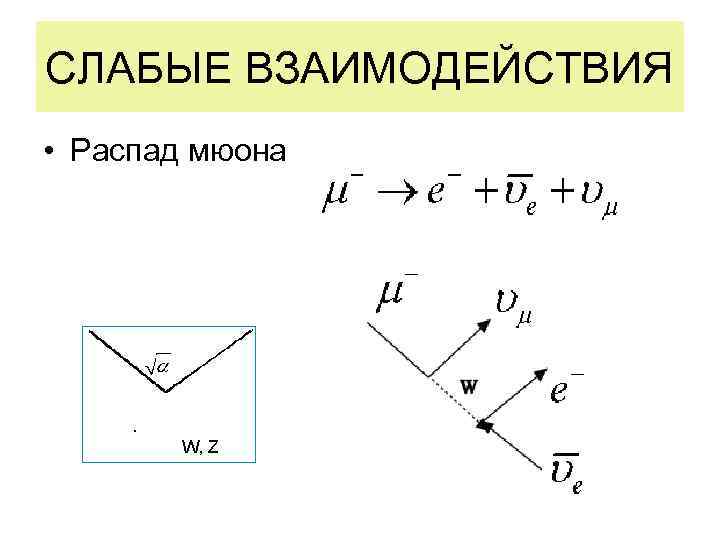 СЛАБЫЕ ВЗАИМОДЕЙСТВИЯ • Распад мюона 