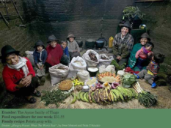 Ecuador: The Ayme family of Tingo Food expenditure for one week: $31. 55 Family