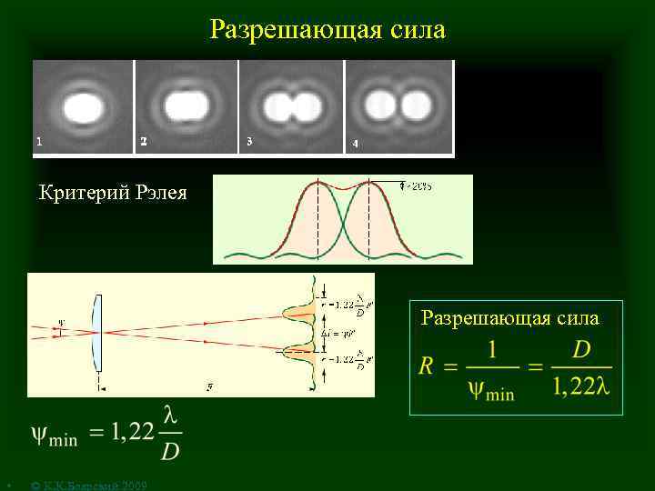 Разрешающая сила Критерий Рэлея Разрешающая сила • © К. К. Боярский 2009 