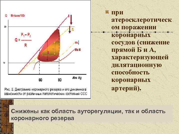 при атеросклеротическ ом поражении коронарных сосудов (снижение прямой Б и А, характеризующей дилятационную способность