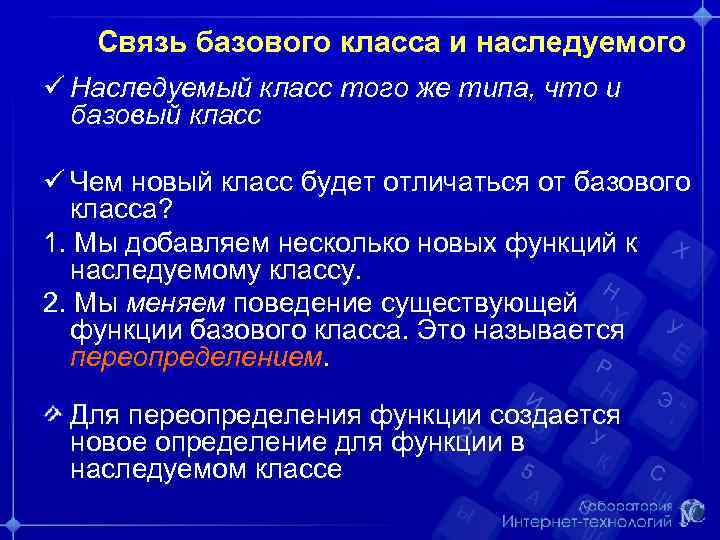 Связь базового класса и наследуемого ü Наследуемый класс того же типа, что и базовый
