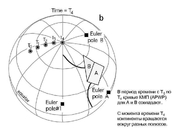 В период времени с Т 0 по Т 4 кривые КМП (APWP) для А