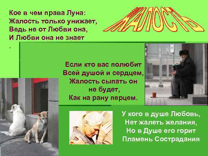 Кое в чем права Луна: Жалость только унижает, Ведь не от Любви она, И