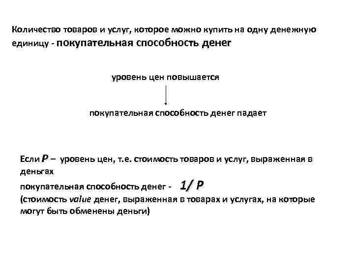Количество товаров и услуг, которое можно купить на одну денежную единицу - покупательная способность