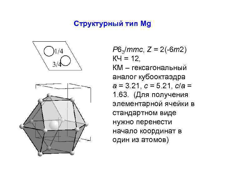 Структурный тип Mg P 63/mmc, Z = 2(-6 m 2) КЧ = 12, КМ