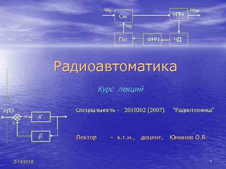 ωС УПЧ См ωПР ωГ Гет ФНЧ ЧД Радиоавтоматика Курс лекций x(t) ± К