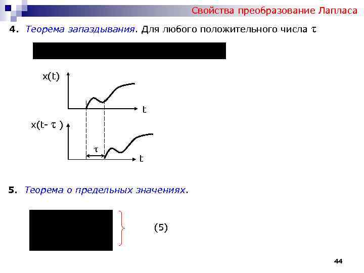 Свойства преобразование Лапласа 4. Теорема запаздывания. Для любого положительного числа τ x(t) t x(t-
