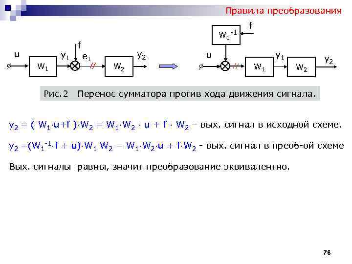 Правила преобразования -1 u W 1 y 1 Рис. 2 f W 1 e