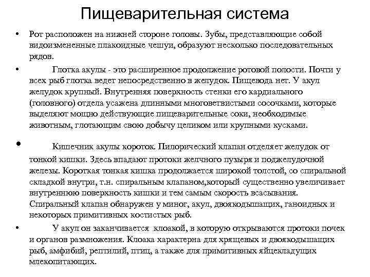Пищеварительная система • • Рот расположен на нижней стороне головы. Зубы, представляющие собой видоизмененные