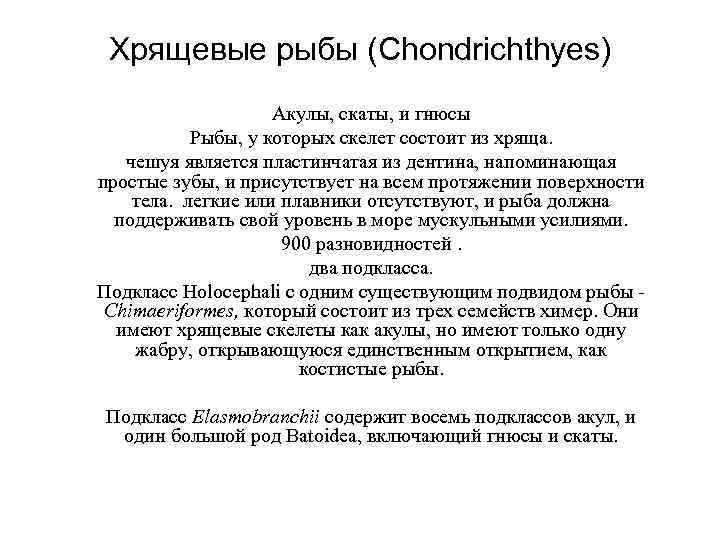 Хрящевые рыбы (Chondrichthyes) Акулы, скаты, и гнюсы Рыбы, у которых скелет состоит из хряща.