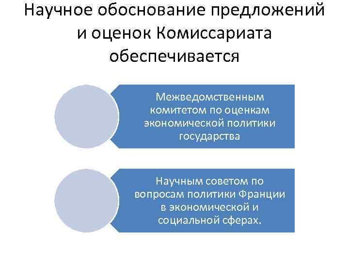 Научное обоснование предложений и оценок Комиссариата обеспечивается Межведомственным комитетом по оценкам экономической политики государства
