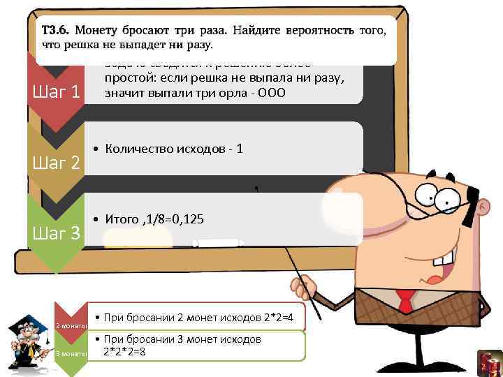 Шаг 1 Шаг 2 Шаг 3 2 монеты 3 монеты • Задача сводится к