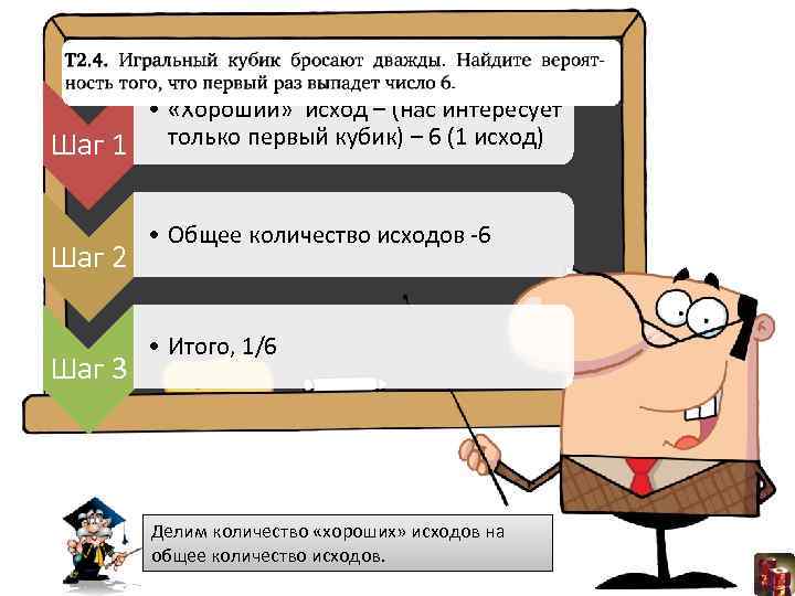 Шаг 1 Шаг 2 Шаг 3 • «Хороший» исход – (нас интересует только первый
